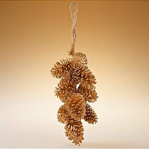 Enfeite Decorativo de Natal - Cordão com Pinhas Douradas - 50x21x17,5cm - 1 unidade - Cromus - Rizzo