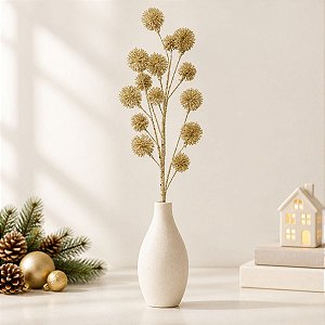 Galho Decorativo de Natal - Dente de Leão com Glitter - Ouro - 52cm - 1 unidade - Cromus - Rizzo