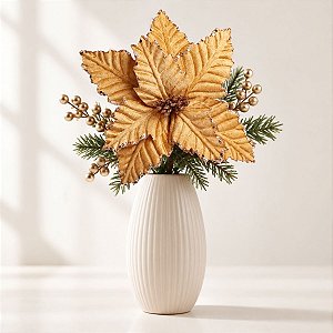 Poinsétia Decorativa - Ouro - 43,5cm - 1 unidade - Cromus - Rizzo
