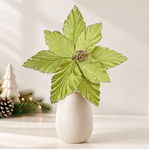 Poinsétia Decorativa - Verde com Glitter - 41,5cm - 1 unidade - Cromus - Rizzo