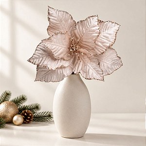 Poinsétia Decorativa - Chá com Glitter - 42cm - 1 unidade - Cromus - Rizzo