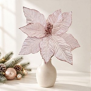 Poinsétia Decorativa -  Rosa Claro com Glitter - 42cm - 1 unidade - Cromus - Rizzo