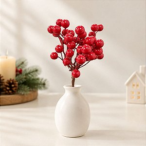 Galho Decorativo de Natal - Azevinho Vermelho - 24cm - 1 unidade - Cromus - Rizzo