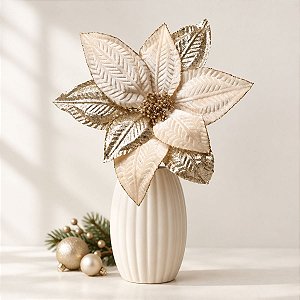 Poinsétia Decorativa - Marfim e Ouro - 45cm - 1 unidade - Cromus - Rizzo