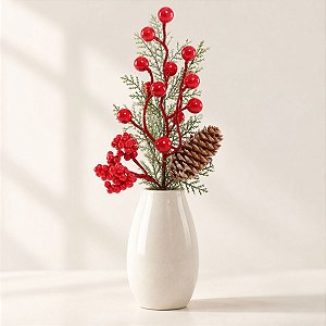 Pick Decorativo de Natal - Vermelho e Verde com Azevinho - 30cm  - 1 unidade - Cromus - Rizzo
