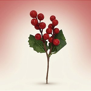 Mini Galho Decorativo com Frutinhas - Vermelho e Marrom - 17cm - 1 unidade - Cromus - Rizzo