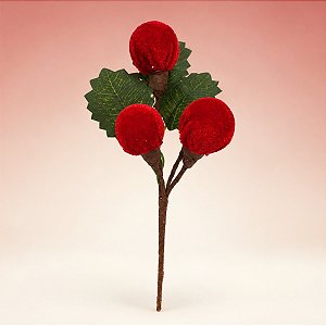 Mini Galho Decorativo com Bolinhas - Vermelho e Marrom - 11x20cm - 1 unidade - Cromus - Rizzo