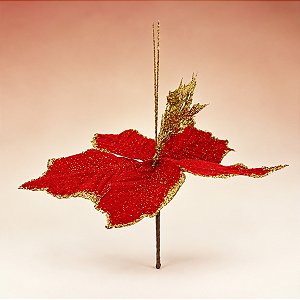 Poinsétia Decorativa - Vermelho e Dourado com Folha de Ouro - 15x20x20cm - 1 unidade - Cromus - Rizzo