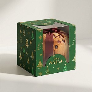 Caixa para Panetone com Visor - Natal Clássico - Verde - 15x15cm - 10 unidades - Regina - Rizzo