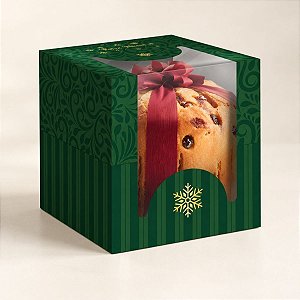 Caixa para Panetone com Visor - Natal Elegance - Verde - 15x15cm - 10 unidades - Regina - Rizzo