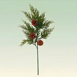Galho Decorativo de Natal - Pinha e Folhas - 50x30x7cm - 1 unidade - Cromus - Rizzo