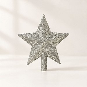 Topo de Árvore Ponteira - Estrela Glitter - Prata - 20cm - 1 unidade - Rizzo