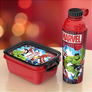 Kit Garrafa 660ml e Marmita 850ml - Vingadores - Disney Original - 1 unidade - Plasútil - Rizzo
