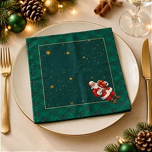 Guardanapo de Tecido de Natal - Papai Noel - Verde - 40cm - 1 unidade - Rizzo