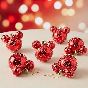 Bola de Natal - Mickey - Açucarada Vermelho - 6cm - Disney Original - 6 unidades - Cromus - Rizzo