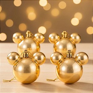 Bola de Natal - Mickey - Perolada Dourada - 8cm - Disney Original - 4 unidades - Cromus - Rizzo