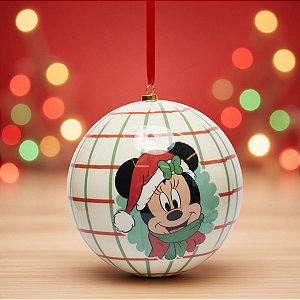 Bola de Natal - Mickey Mouse - Xadrez Branco - 15cm - Disney Original - 1 unidade - Cromus - Rizzo