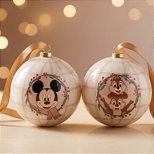 Bola de Natal - Mickey Mouse - Bege - 10cm - Disney Original - 2 unidades - Cromus - Rizzo