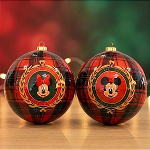 Bola de Natal - Mickey Mouse - Xadrez Vermelho - 10cm - Disney Original - 2 unidades - Cromus - Rizzo