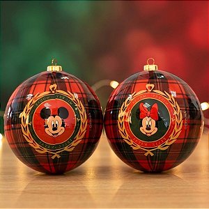 Bola de Natal - Mickey Mouse - Xadrez Vermelho - 12cm - Disney Original - 2 unidades - Cromus - Rizzo