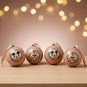 Bola de Natal - Mickey Mouse - Marrom - 8cm - Disney Original - 4 unidades - Cromus - Rizzo