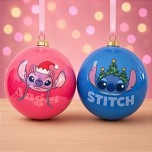 Bola de Natal - Stitch e Angel - 12cm - Disney Original - 2 unidades - Cromus - Rizzo