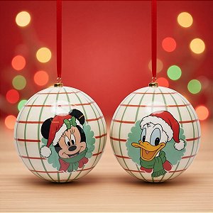 Bola de Natal - Mickey Mouse - Xadrez Branco - 10cm - Disney Original - 2 unidades - Cromus - Rizzo
