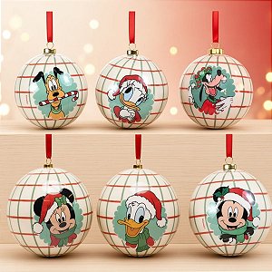 Bola de Natal - Mickey Mouse - Xadrez Branco - 6cm - Disney Original - 6 unidades - Cromus - Rizzo