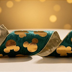 Fita Decorativa Aramada - Mickey Mouse - Verde e Dourado - 10x457cm - Disney Original - 1 unidade - Cromus - Rizzo