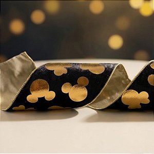 Fita Decorativa Aramada - Mickey Mouse - Preto e Dourado - 10x457cm - Disney Original - 1 unidade - Cromus - Rizzo
