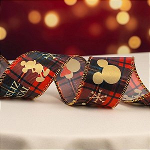 Fita Decorativa Aramada - Mickey Mouse - Xadrez Vermelho - 3,8x914cm - Disney Original - 1 unidade - Cromus - Rizzo