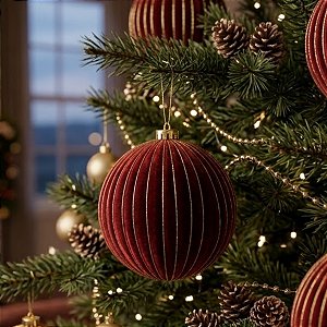 Bola de Natal - Flocada - Vinho e Ouro - 15cm - 2 unidades - Cromus - Rizzo