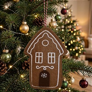 Enfeite para Pendurar de Natal em Feltro - Casinha de Biscoito - 10x15cm - 1 unidade - Cromus - Rizzo