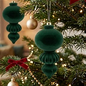 Enfeite para Pendurar de Natal - Pino Flocado Verde Escuro - 13x26x13cm - 1 unidade - Cromus - Rizzo