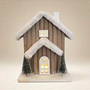 Casinha Decorativa de Natal com LED - Casa de Madeira Nevada - 17x22x13cm - 1 unidade - Cromus - Rizzo
