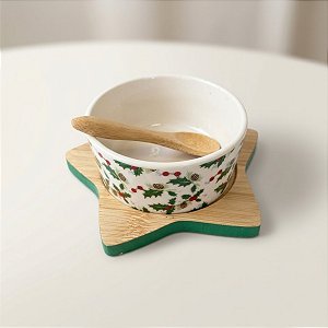 Petisqueira de Madeira Estrela com Bowl e Colher de Natal - 13x5x13cm - 3 unidades - Cromus - Rizzo