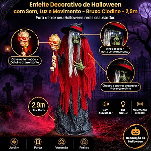 Enfeite Decorativo de Halloween com Som, Luz e Movimento - Bruxa Clodine - 2,9m - 1 unidade - Cromus - Rizzo