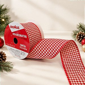 Fita Aramada Decorativa de Natal - Pied-De-Poule - Vermelho e Branco - 6,3x9,14cm - 1 unidade - Cromus - Rizzo