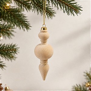 Enfeite para Pendurar de Natal - Pino Flocado Creme - 17,2cm  - 4 unidades - Cromus - Rizzo