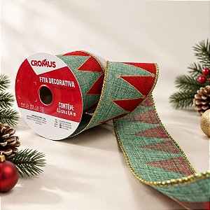 Fita Aramada Decorativa de Natal - Losangos - Verde e Vermelho - 6,3cmx9,14m - 1 unidade - Cromus - Rizzo