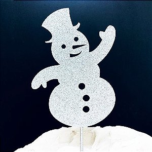 Topo de Bolo Boneco de Neve Glitter Prata Sonho Fino Rizzo Confeitaria