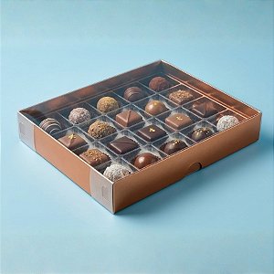Caixa 20 Doces com Berço Tampa Transparente Nº 1 (19,5cm x 15,5cm x 3cm) Cobre 10 unidades Assk Rizzo Embalagens