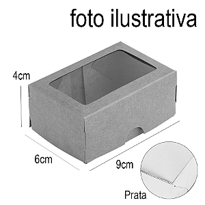 Caixa para 2 Doces com Visor S1 Prata - 6cm x 9cm x 4cm - 10 unidades Assk Rizzo Confeitaria