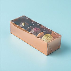 Caixa 3 Doces com Tampa Transparente Nº 3 (12cm x 4,5cm x 3,5cm) Cobre - 10 unidades - Assk - Rizzo