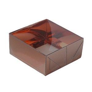 Caixa 4 Doces com Tampa Transparente Nº 4 (8,5cm x 8,5cm x 3,5cm) Bronze 10 unidades Assk Rizzo Embalagens