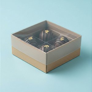 Caixa 4 Doces com Tampa Transparente Nº 4 (8,5cm x 8,5cm x 3,5cm) Kraft - 10 unidades - Assk - Rizzo
