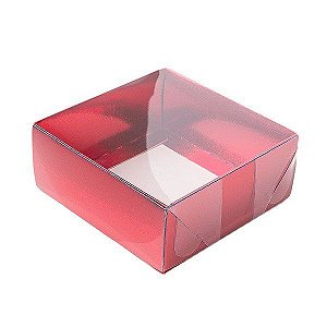 Caixa 4 Doces com Tampa Transparente Nº 4 (8,5cm x 8,5cm x 3,5cm) Vermelha 10 unidades Assk Rizzo Embalagens