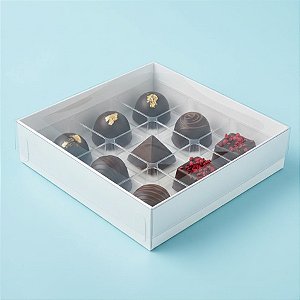 Caixa 9 Doces com Berço Tampa Transparente Nº 6 (11,5cm x 11,5cm x 3cm) Branca 10 unidades Assk Rizzo Embalagens
