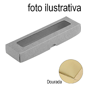 Caixa de Papel com Visor S00 (4cm x 15,5cm x 2cm) Dourada 10 unidades Assk Rizzo Confeitaria