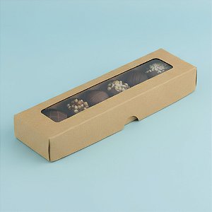 Caixa com Visor S00 (4cm x 15,5cm x 2cm) Kraft - 10 unidades - Assk - Rizzo Embalagens